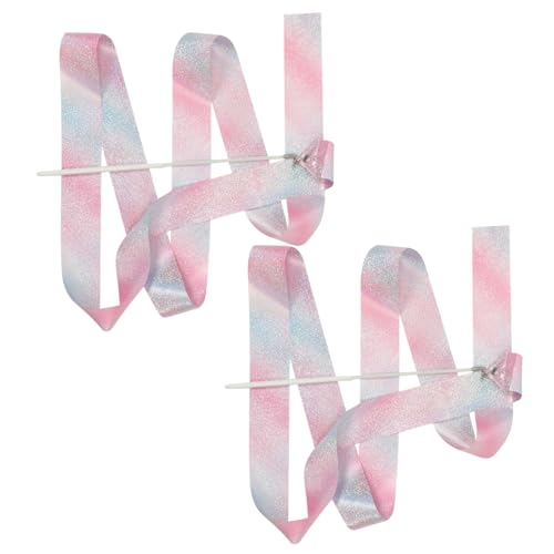 UKCOCO 2 Stück Gymnastikbänder Twirling Tanzbänder Für Regenbogen Luftschlangen Gymnastikausrüstung Tanzen Rhythmische Gymnastik Bandstab Mädchen Rosa Polyester von UKCOCO