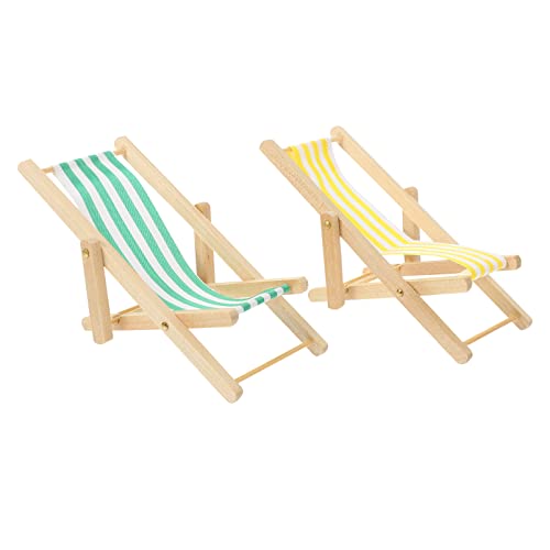 UKCOCO 2 Stück Mini Strandliegen für Puppenhäuser Klappstuhl Deko für Kinderzimmer und Miniaturspielzeug Farbenfrohes Design Gelb Grün von UKCOCO