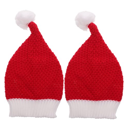 UKCOCO 2 Stück Nikolausmützen Erwachsene Unisex Strickmütze Rot Klassisch Wärmend Robust Weihnachtskostüm Festliche Mütze Für Weihnachtsfeier von UKCOCO