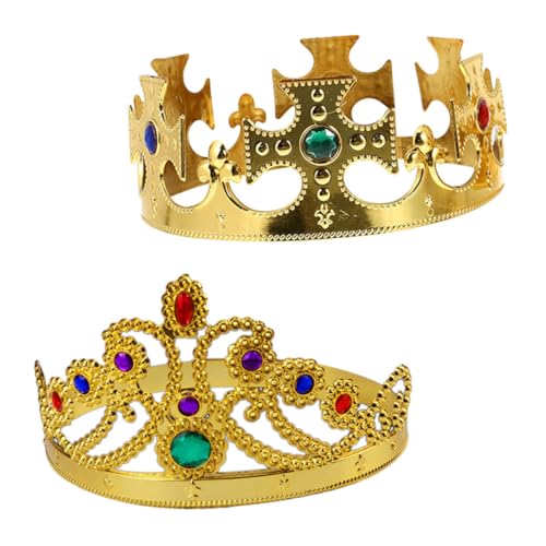 UKCOCO 2 Stück Party Kronen Goldene Cartoon Krone mit Schmucksteinen für Geburtstag Karneval und Halloween Kostüm Kopfschmuck Prinzessin Königin Zubehör von UKCOCO