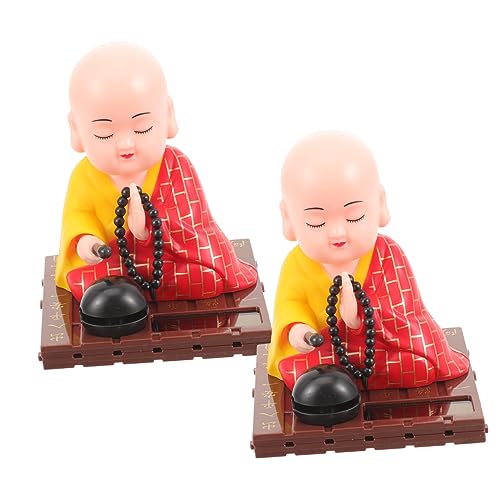 UKCOCO 2 Stück Solar Betriebene Nickende Mönchsfigur Lebendige Auto und Bürodekoration Natürliche Oberfläche Geeignet als Buddhistische Skulptur für Armaturenbrett und Schreibtisch von UKCOCO