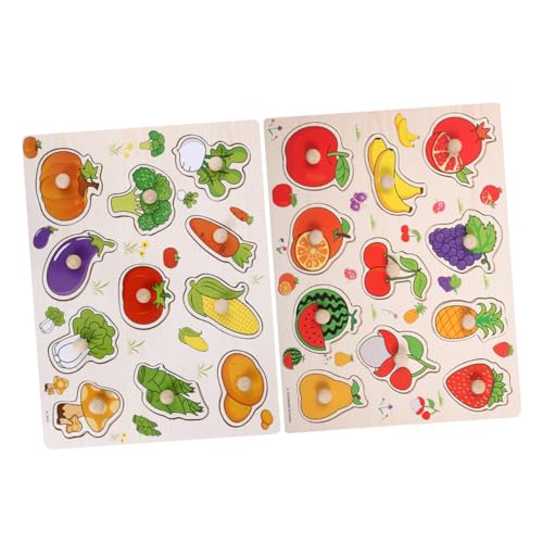UKCOCO 2 Stück Teiliges Holzpuzzle Gemüse und Obst Montessori Lernspielzeug für Kleinkinder Stabiles Steckbrett mit Bunten Formen Pädagogisches Motorikspielzeug für Vorschule und von UKCOCO