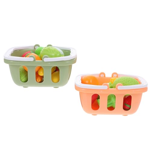 UKCOCO 2Sätze Mini Einkaufs Körbe für Puppenhaus mit Künstlichen Gemüse und Früchten Teiliges Mini Handheld Korb für Rollenspiele und Lernspielzeug von UKCOCO