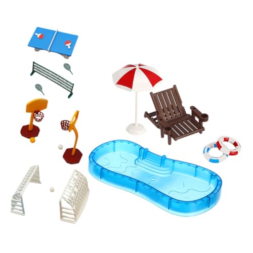 UKCOCO 2er-Set Puppenhaus-gartenmöbel, Einschließlich Spielplatz-sportmodell Und Strandpoolspielzeug, Mini-requisitenset Für Den Pool, Miniatur-feengarten-Ornamente von UKCOCO