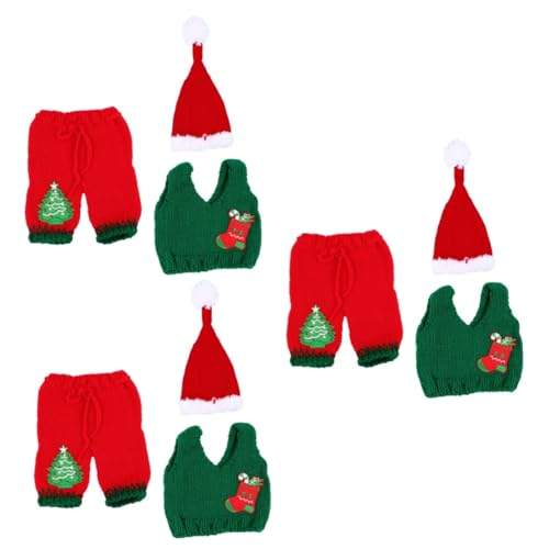 UKCOCO 3 Sätze Requisiten Für Babyfotos Baby Gestricktes Weihnachtskostüm Weihnachtsmannkleid Für Jungen Baby-weihnachts-outfit Babykleidung Kleidungsset Mode Strickgarn Neugeboren von UKCOCO