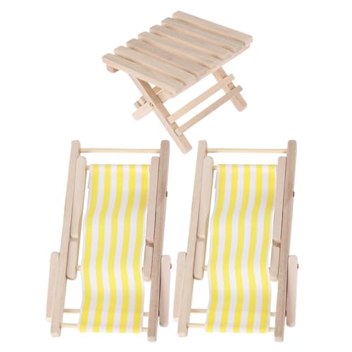 UKCOCO 3 Stück Teiliges Puppenhaus Mini Strandstuhl Klappbare Lounge Stühle und Tisch für Kreative Spielwelten und DIY Dekoration von UKCOCO