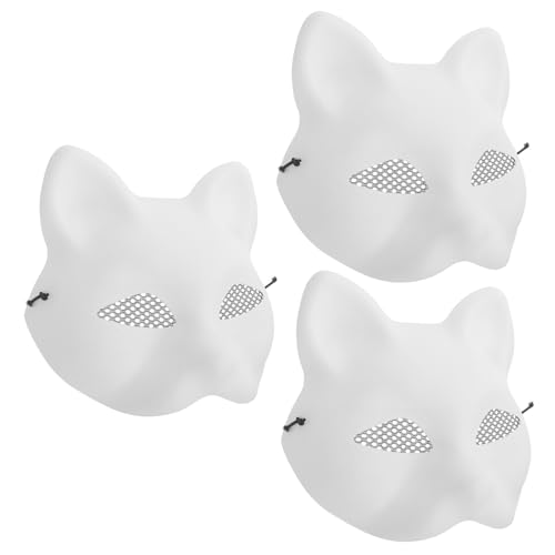UKCOCO 3 Stück Weiße Halbe Katzen und Fuchs Masken aus Spitze DIY Blanko Maskerade Masken zum Bemalen für Karneval Halloween Party und Fasching von UKCOCO