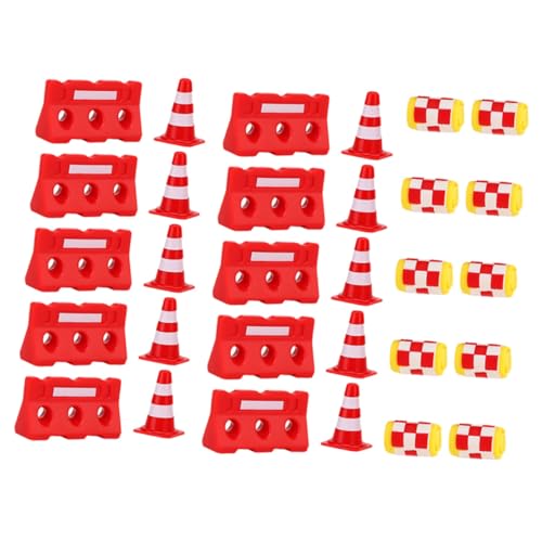 UKCOCO 30Stücke Mini Verkehrskegel Straßensperren und Schilder Lernspielzeug für Verkehrsszenen und Kreative Rollenspiele Rote Rote Wasserbarrieren von UKCOCO
