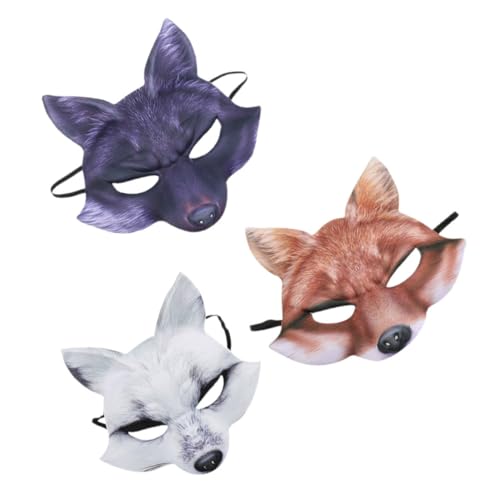 UKCOCO 3Stücke Halloween Fuchs Halbmaske Realistische Eva Tiergesichtsmaske für Cosplay Kostümpartys Gummiband für Bequemen Sitz von UKCOCO