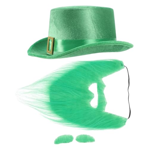 UKCOCO 4 Stück Klee Hut gefälscht Kleeblatt Kobold Bausatz Mann Zubehör Bärte für Kostüme st patricks day kostüme für damen St. Patricks Day Zylinder st patricks day hut Vlies Grün von UKCOCO