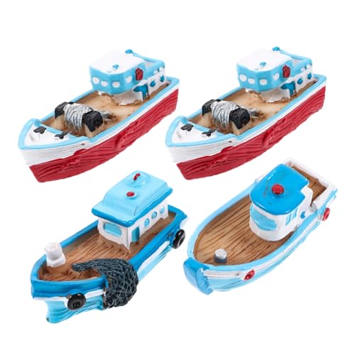 UKCOCO 4 Stück Miniatur Fischerboot Deko aus Resin Mediterrane Boot Modelle für Garten Kinderzimmer Stil Zufall für Geburtstag Heimdekoration von UKCOCO
