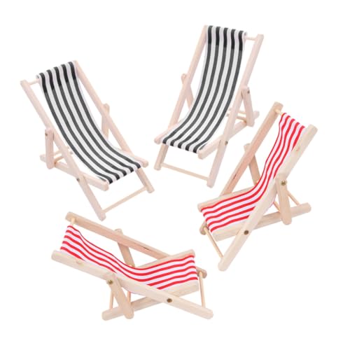 UKCOCO 4 Stück Miniatur Strandstuhl für Puppenhaus Klappbare Holzliege Realistisches Miniaturmöbel für Garten Deko und Spielzeugzubehör für und Außenbereiche von UKCOCO