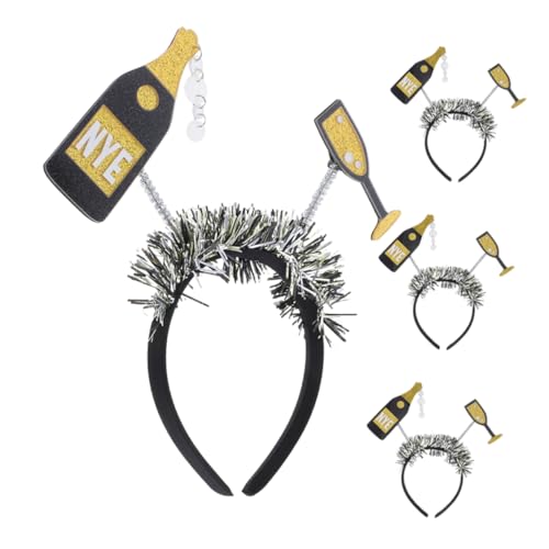 UKCOCO 4 Stück Weinflaschen Stirnband Stirnbänder Happy New Year Kopfschmuck Silvesterparty Zubehör Happy New Year Zubehör Silvesterparty Haarbänder Neujahrs Outfit Schwarzer von UKCOCO