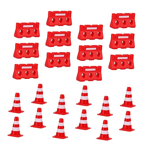 UKCOCO 48 Stück Mini Straßenverkehrs Schutzkegel Teiliges für Verkehrssicherheit Roten Kegeln und Roten Zaun Modellen für Kinderbildung und Simulation von Verkehrszeichen von UKCOCO