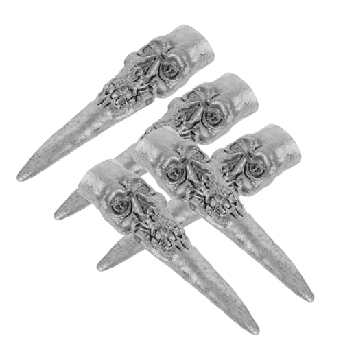 UKCOCO 5 Stück Teiliges Halloween Set mit Silbernen Skelett Fingernägeln Realistische Fake Witch Nails Gruselige Cosplay Fingernägel für Hexen Zombie und Geisterkostüme Party Dekoration von UKCOCO