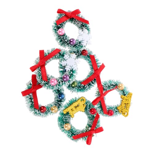 UKCOCO 6 Stück Miniatur Weihnachtskranz Teiliges Mini Xmas Wreath Dekoration für Puppenhaus Weihnachtsdeko Micro Landschaft Festlicher Miniaturkranz für Fenster Baum Tür und Geschenkbox von UKCOCO