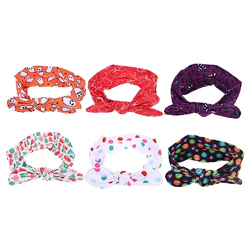 UKCOCO 6 Stück Teiliges Halloween Haarband mit Geknoteten Hasenohren Elastisches Stirnband mit Gruseligem Muster Rutschfest Bequem für Party und Fotoshooting von UKCOCO