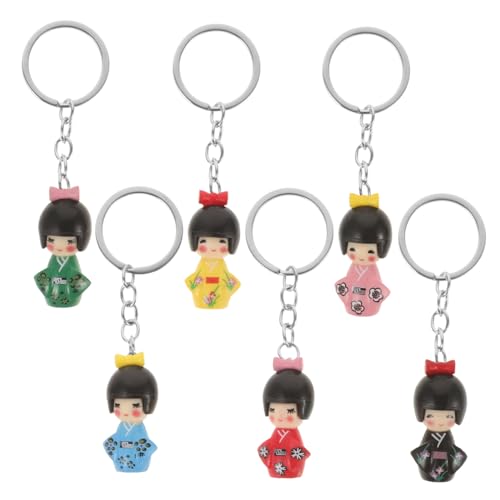 UKCOCO 6 Stück Teiliges Kimono Puppen Schlüsselanhänger aus Zinklegierung Niedliche Japanische Kawaii Anhänger Langlebig Kratzfest Dekorative Taschen und Schlüsselringe Zufällige Farbe von UKCOCO