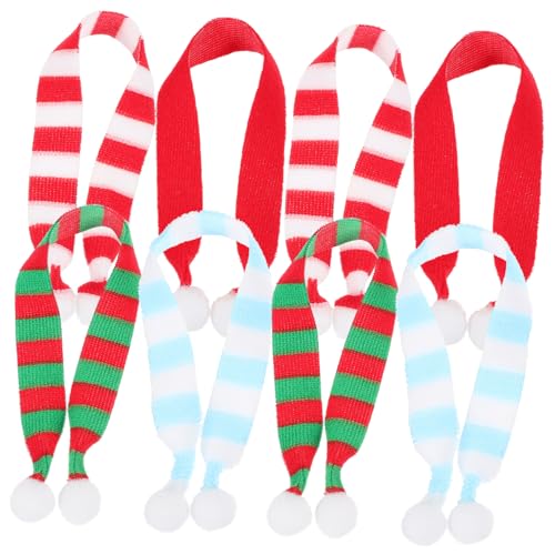 UKCOCO 8 Stück Teiliges Mini Strickschal aus Polyester Weiche Weihnachtsdeko für Weinflaschen Puppen und DIY Bastelarbeiten Festliche Farben Rot Weiß Blau Grün Leicht und Langlebig von UKCOCO
