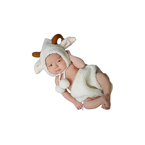 UKCOCO Neugeborenes Kostüm photoshoot clothes Fotoshooting Kleidung Foto-Requisiten für Neugeborene Fotoshooting Kostüm Modellieren einstellen Lamm Kind Weiß von UKCOCO