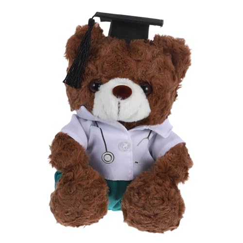 UKCOCO Doktorabschlussbär Doktorbär-Abschluss Plüschbär in Arztuniform Doktor Bär Grad Animal Doll für Absolventen Guaduation Puppe Diplom-Bär PP Baumwolle Brown von UKCOCO