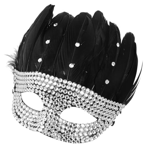 UKCOCO Fedrige Augenmaske mit Strasssteinen Leichte Damen Halbgesichts Maske für Karneval Maskenball Halloween und Cosplay Dekoratives Party Accessoire für Festliche Anlässe von UKCOCO