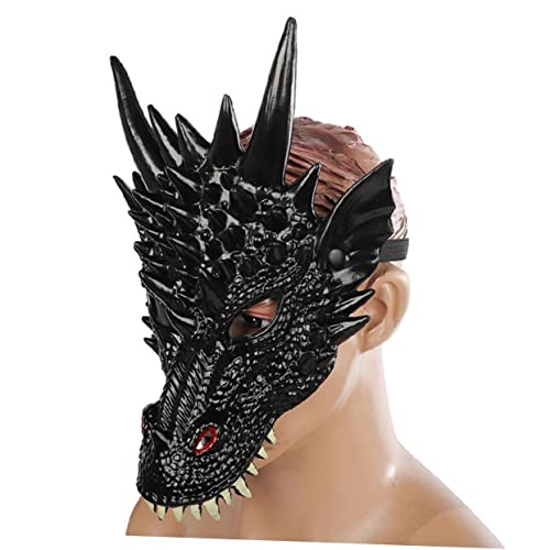 UKCOCO Halloween Karneval Masquerade Drachenmaske aus PU Material Detailreiches Kostümzubehör für Party Rollenspiel und Maskenball Komfortabel und Langlebig Schwarz von UKCOCO