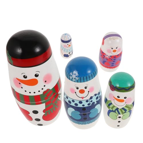 UKCOCO Handgefertigte Schichtige Schneemann Matryoshka Puppen aus Holz Russische Nesting Dolls Winterliche Weihnachtsdeko Kindgerechtes Lernspielzeug und Einzigartiges von UKCOCO
