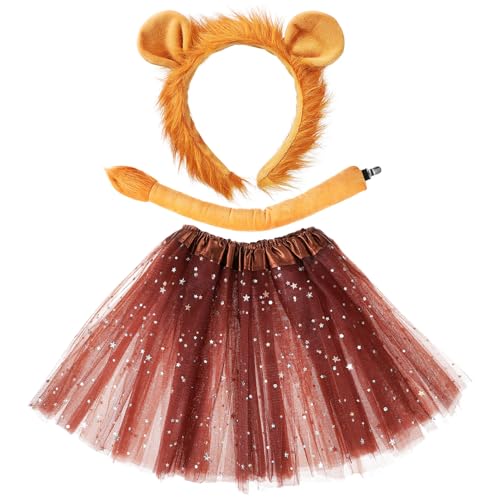 UKCOCO Löwenkostüm-Set Für Die Kostümparty: Cosplay-Kostüm Mädchen Mit Tiermotiven Tutu-Röcke Ohren-Stirnband Löwenschwanz-Set Die Halloween-Kostümparty Für Kinder Auf Der Bühne von UKCOCO
