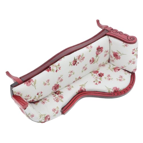 UKCOCO Maßstab Europäisches Floral Gepolstertes Holzsofa mit Chaise Lounge Edle Mini Couch für Puppenhaus Wohnzimmer Dekoration und Sammlerstücke von UKCOCO