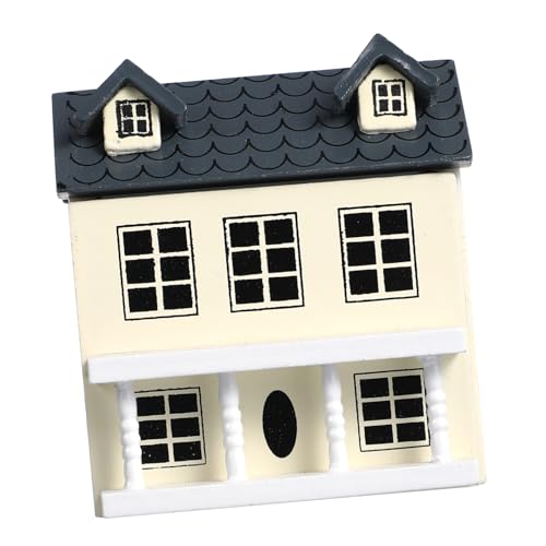 UKCOCO Maßstab Niedliche Kleine Villa mit Blauem Wand und Grauem Dach Design Dekoratives Miniaturhaus für Puppenhäuser und Tischdeko von UKCOCO