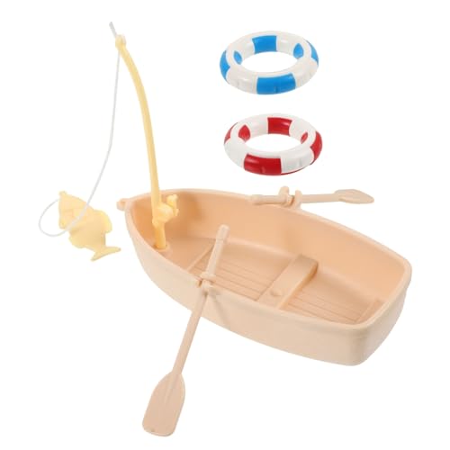 UKCOCO Miniatur Fischerboot mit Schwimmring und Paddel Puppenhaus Stranddekoration Handgefertigte Mini Strandzubehör für Micro Szene Kindgerechtes DIY Modellbau Ornament von UKCOCO