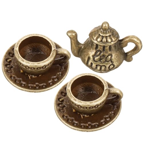 UKCOCO Miniatur-Puppenhaus-Teetassen-Set: 1:12 Metall-Teekanne Und Teetassen-Set Miniatur-Teekannen-Tassen-Set Für Puppenhaus-Küchendekoration 1 Set von UKCOCO