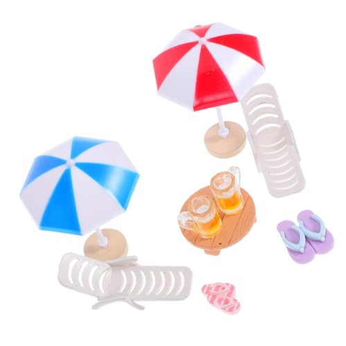 UKCOCO Miniatur Strand Deko Teilig mit Sonnenschirm Liegestühlen und Maritimen Details für Puppenhäuser DIY Gartendeko Realistische Langlebige Mikro Landschaft Zubehör von UKCOCO