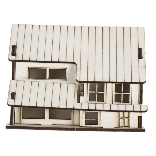 UKCOCO Miniaturhaus weihnachtsdorf selber Machen unvollendetes Holzdorf Modell eines Holzhauses -Modellbausatz Dorfhäuser aus Holz Weihnachtsszene Holzhausskulptur Beige von UKCOCO