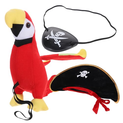 UKCOCO Piratenkostüm mit Plüsch Papagei Piratenhut und Augenmaske Langlebige Cosplay Accessoires für Halloween Karneval und Mottopartys Leicht und Wiederverwendbar von UKCOCO