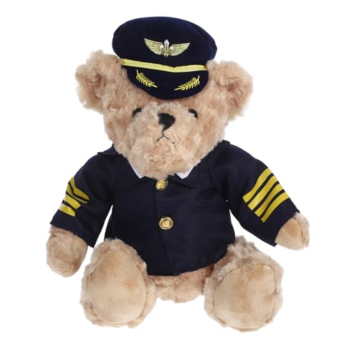 UKCOCO Plüschbär Plüschbär Kuscheltier Bär In Airline Uniform Niedlicher Kuschelbär Umarmungsbär Plüschbär Mit Uniform Kuschelbär Tierkapitän Bär Pp Baumwolle von UKCOCO
