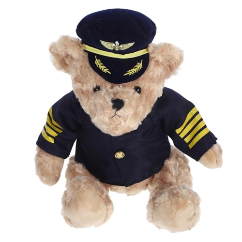 UKCOCO Plüschbär Stoffbär Tierbär Für Partybär Mit Kapitänsuniform Bär Stofftier Süßer Stoffbär Pilotenuniform Stoffbär Süßer Plüschbär Pp Baumwolle von UKCOCO