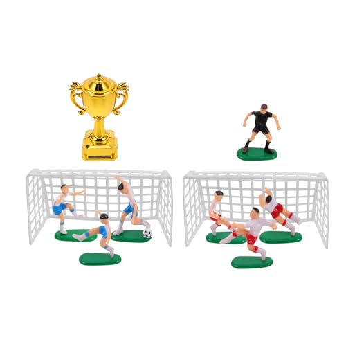 UKCOCO Puppenhaus-fußballmodell-Set: Miniatur-trophäe Und Mini-fußballtor mit Winzigem Fußballspieler-Modell für Puppenhaus, Fußballparty-Dekoration, Tortenaufsatz von UKCOCO