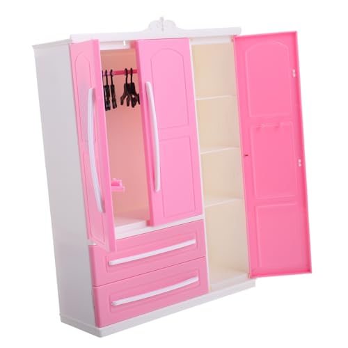 UKCOCO Puppenkleiderschrank für Puppen mit Kleiderbügeln Stilvolles Möbelstück für Puppenhaus Großzügiger Stauraum Einfache Montage für Spielzeugkleidung von UKCOCO