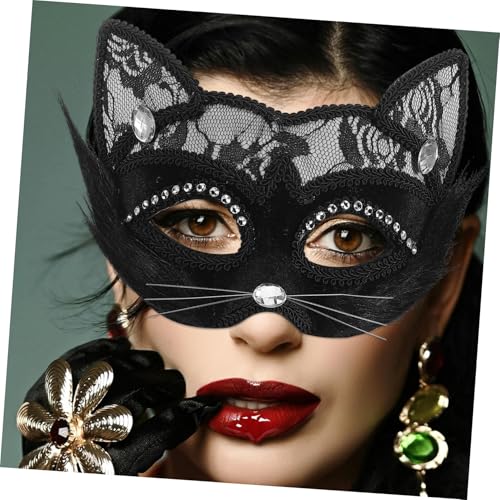 UKCOCO Schwarze Katzenmaske aus Spitze Handgefertigtes Leichtes Design für Damen und Herren für Halloween Maskenball Cosplay und Partyzubehör von UKCOCO