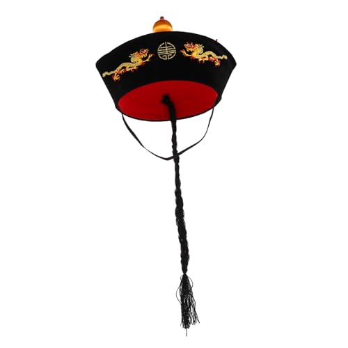 UKCOCO Schwarzer Hut orientalischer Kaiserhut festliche Kopfbedeckung Cosplay-Partyhut chinesischer historischer Hut Partyhut im chinesischen Stil Lustiger Hut Asiatischer Zopfhut Wolle von UKCOCO