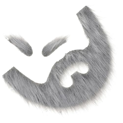 UKCOCO Selbstklebende künstliche Schnurrbärte: künstlicher Bart und Augenbrauen, Cosplay-Requisite – Bärte mit Augenbrauen für Halloween, Party, Bühnenaufführung, Karneval (grau) von UKCOCO