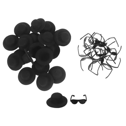 UKCOCO Teiliges Mini Zylinderhut und Sonnenbrillen für Puppenhaus Dekoration Kleine Formelle Hüte mit Feiner Verarbeitung Langlebige Mini Hüte und Kleine Sonnenbrillen für Fotorequisiten von UKCOCO