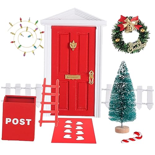 UKCOCO Teiliges Miniatur Weihnachts Elfenhaus Realistische Puppenhaus Zubehör DIY Möbeldeko Rote Elfen Figurensammlung Kindgerechtes Robustes Weihnachtsbaum Accessoire von UKCOCO