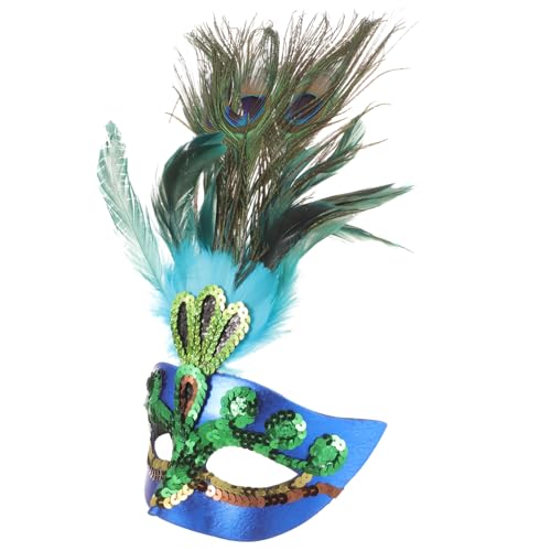UKCOCO Venezianische Halbgesichts Pfauenfedermaske für Maskenball und Cosplay Leichte PVC Maske mit Blauem Pfauenmuster Elegant und Einfach zu Tragen für Halloween Karneval und von UKCOCO