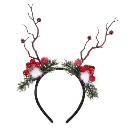 UKCOCO Weihnachtliches Rentier Geweih Stirnband mit Beeren und Weiches Bequemes Haarband für Weihnachten Party und Festival Langlebiger Kopfschmuck mit Handgefertigtem Design von UKCOCO