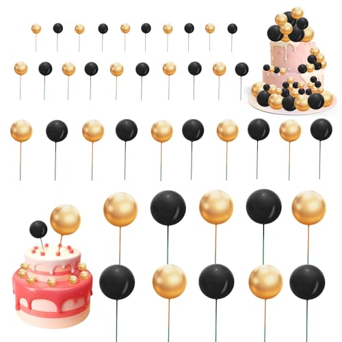 UKOFEW Tortendeko Kugeln Cake Topper, Kuchen Dekoration Kugel, DIY Kuchen Topper, Happy Birthday Tortendeko, Kuchen Deko für Geburtstag Hochzeit Babyparty (Golden Schwarz,40PCS) UKOFEW Tortendeko Kugeln Cake Topper, Kuchen Dekoration Kugel, DIY Kuchen Topper, Happy Birthday Tortendeko, Kuchen Deko für Geburtstag Hochzeit Babyparty (Golden Schwarz,40PCS) von UKOFEW