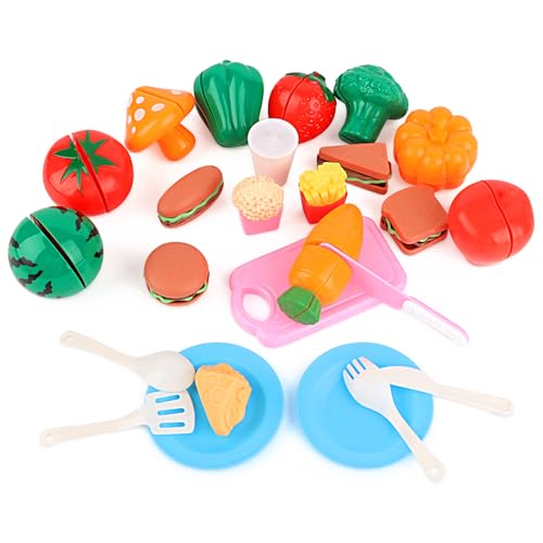 UKOFEW Kinderküche Spielküche Zubehör,27 Stück Küchenspielzeug Schneiden Obst Gemüse Lebensmittel,Küchenspielzeug für Kinder mit Klett-Verbindung für Kinder I Lernspielzeug Rollenspiele Geschenk von UKOFEW