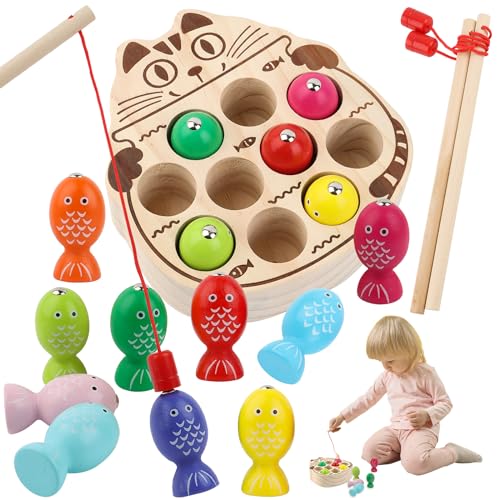 Magnetische Angelspiel Holzspielzeug, Kinderspielzeug ab 2 Jahre Holz Angelspiel, Holz Angelspiel für Kinder, mit 10 Fische und Zwei Angelruten, für Junge und Mädchen ab 3 4 5 6 Jahre Magnetische Angelspiel Holzspielzeug, Kinderspielzeug ab 2 Jahre Holz Angelspiel, Holz Angelspiel für Kinder, mit 10 Fische und Zwei Angelruten, für Junge und Mädchen ab 3 4 5 6 Jahre von UKOFEW